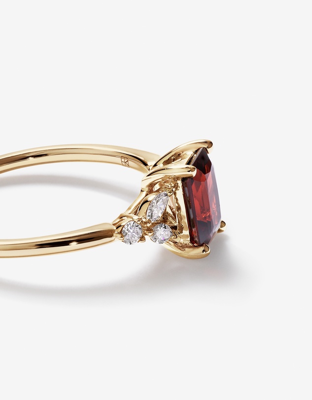Michael Hill - Radiant Cut Garnet and 0.16 Carat TW of Diamonds Scatter Ring in 10kt Yellow Gold