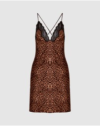 Hunkemoller - Gabrielle Satin Lace Leopard Slip Dress