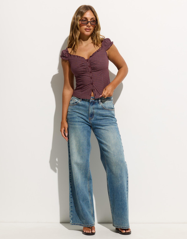 Dazie - Emerson Off Shoulder Check Blouse