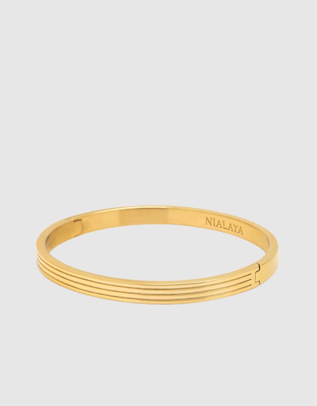 Nialaya Jewellery - Men's Gold Gentleman Bangle