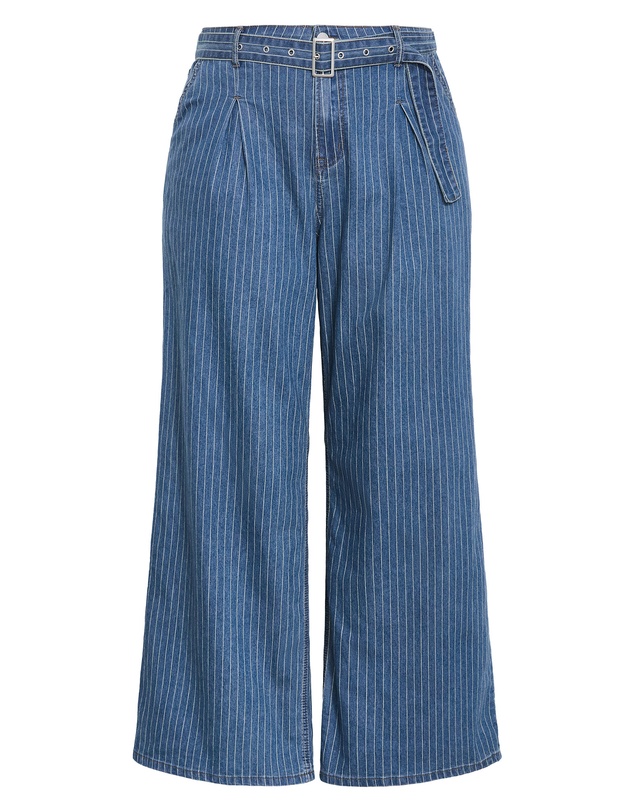 City Chic - Plus size Harley Fit Pinstripe Wide Leg Short Jean - blue wash