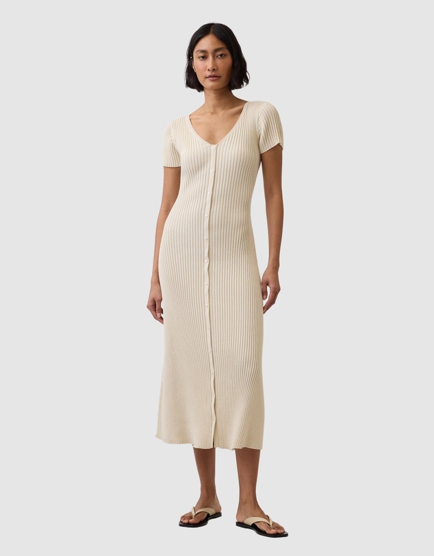 GAP - Short Sleeve Button Front Sweater Maxi Dress