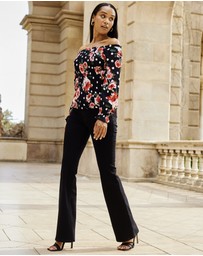 Sosandar - Floral Print Shirred Body Bardot Top