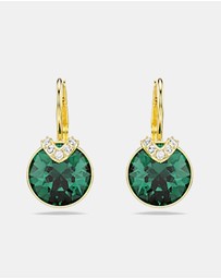 Swarovski - Bella V Drop Earrings, Round Cut, Green, Gold-Tone Plated