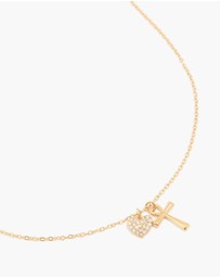 Lovisa - Waterproof Gold Plated Stainless Steel Cubic Zirconia Pave Cross & Heart Pendant Necklace