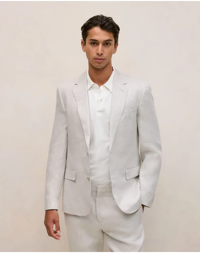 Trenery - Regular Fit Linen Twill Blazer in Stone
