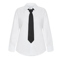 City Chic - Plus size Neck Tie Cotton Shirt - ivory