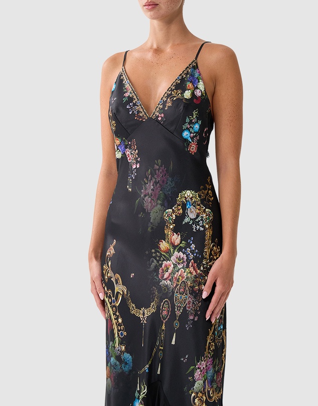 Camilla - V Neck Slip Dress with Flounce Hem