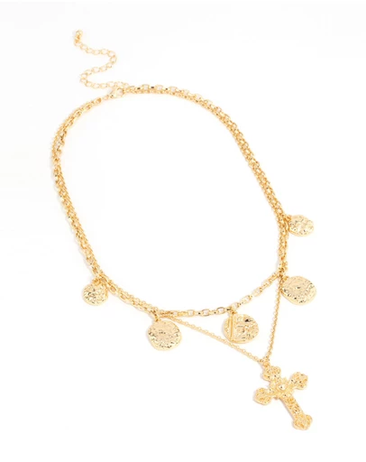 Lovisa - Gold Plated Cross & Coin Layered Necklace