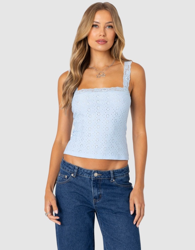 EDIKTED - Virginia Lace Trim Eyelet Tank Top
