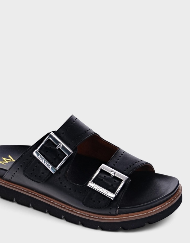 Mia Vita - Daisy Leather Slide - Black