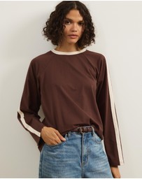 Atmos&Here - Contrast Trim Long Sleeve T-Shirt