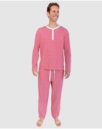Sant And Abel - Men's Jersey Red Stripe Henley Top