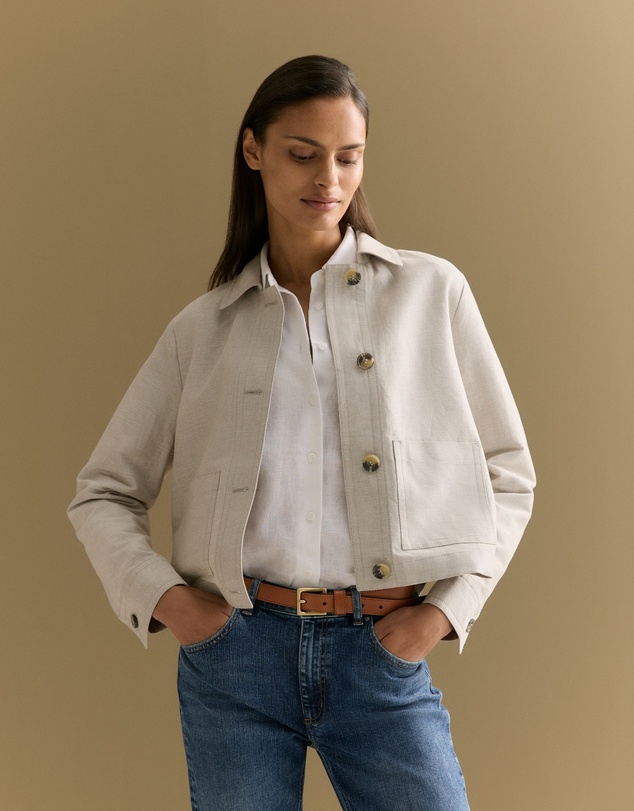 Trenery - Linen Cotton Twill Button Through Jacket in Sand