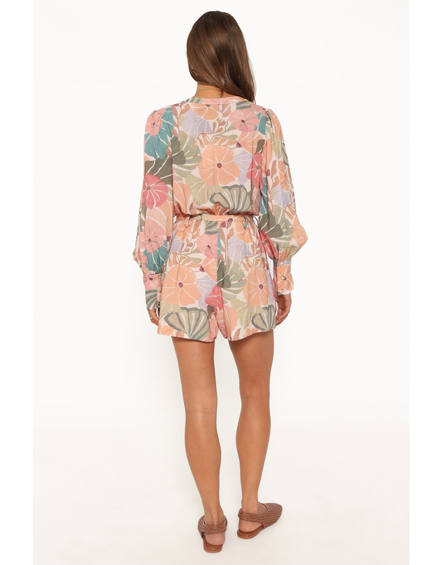 Petal & Pup - Louisa Balloon Sleeve Playsuit - Retro Orange Floral