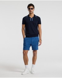 Calibre - Stripe Open Neck Knit Polo Navy