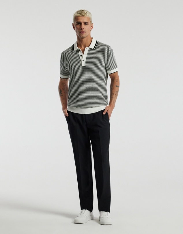 Calibre - Textured Stripe Knit Polo Grey