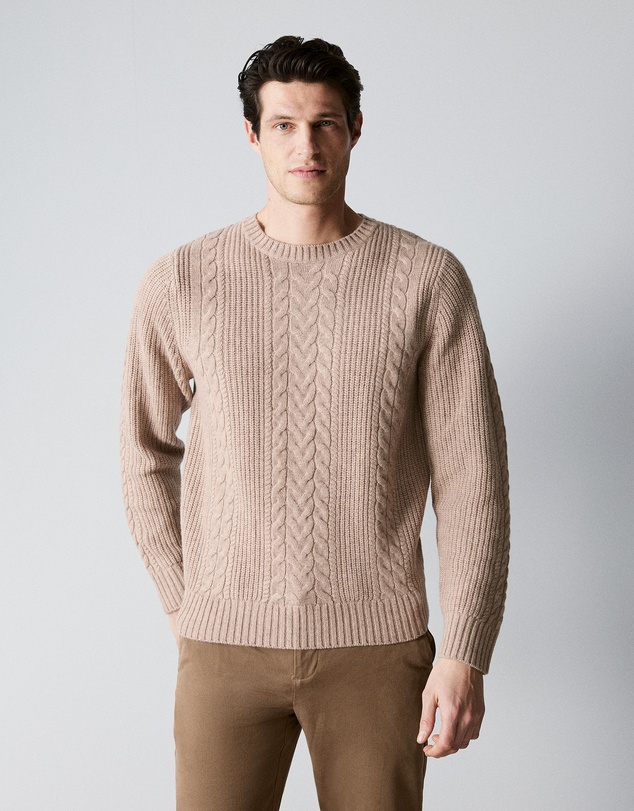 Trenery - Wool Cable Knit Crew in Oatmeal
