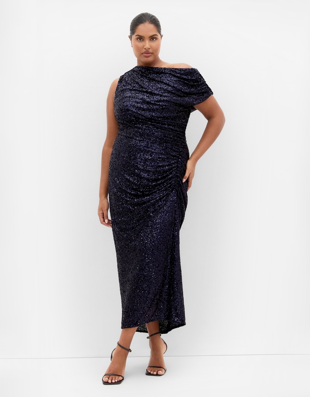 City Chic - Plus size Sequin Star Off Shoulder Maxi Dress - navy