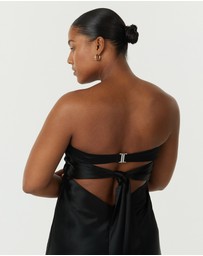Third Form - Satin Tie Back Strapless Midi Dress