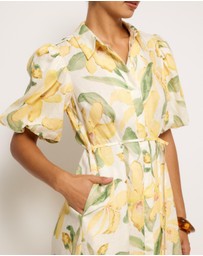 AERE - Amalie Linen Puff Sleeve Shirt Dress