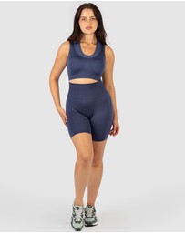B Free Intimate Apparel - Double Racer Padded Sports Bra & High Waist Midi Biker Shorts Set