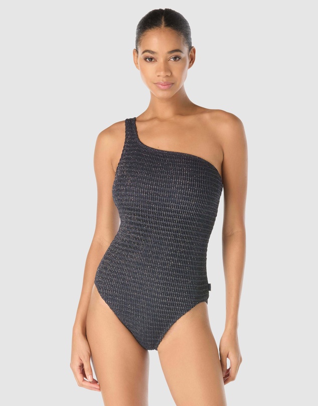 Michael Kors - Lurex Crochet Padded Cup One Shoulder Swimsuit