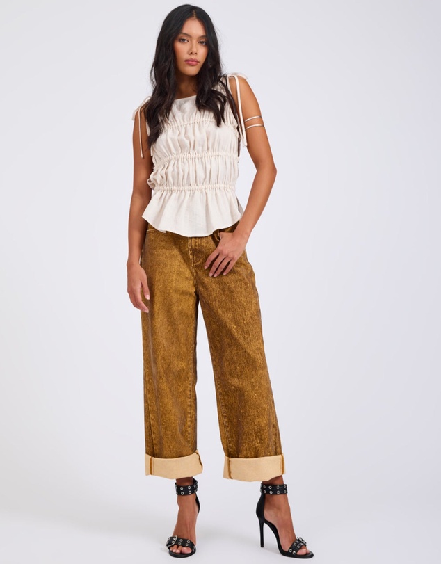 ONE TEASPOON - Evelyn Gathered Ruched Tie Top - Cream