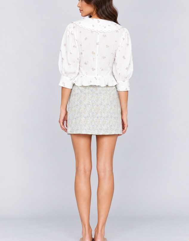 Glamorous - Ditsy Floral Lace Collar Peplum Blouse