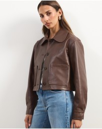 Atmos&Here - Annalise Leather Look Cropped Shacket