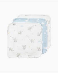 Living Textiles - 3 Pack Organic Wash Cloths - Elephant Playtime
