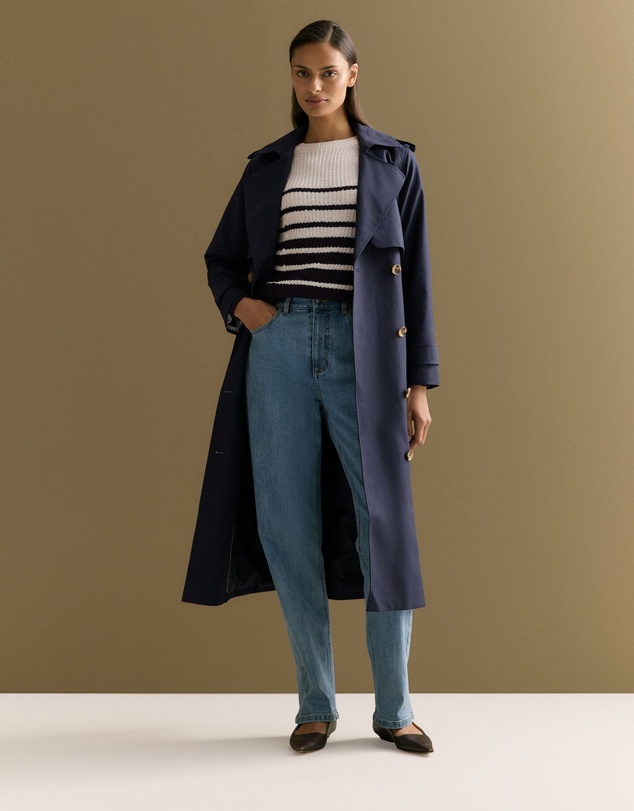 Trenery - Mercerised Cotton Striped Cable Knit in Night Sky