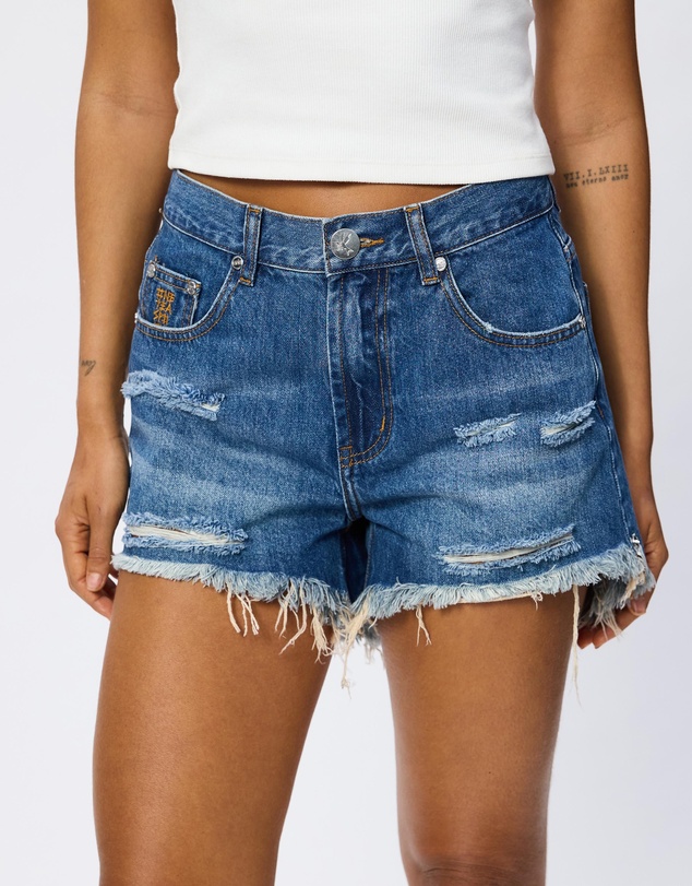 ONE TEASPOON - Truckers Mid Waist Relaxed Shorts - ICONIC EXCLUSIVE