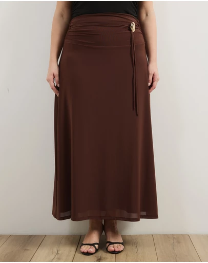 Atmos&Here Curvy - Valentia Belted Mesh Maxi Skirt