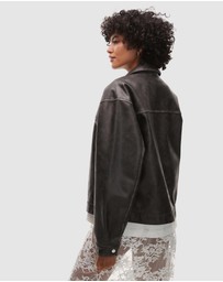 TOPSHOP - Faux Leather Cropped Button-Down Jacket