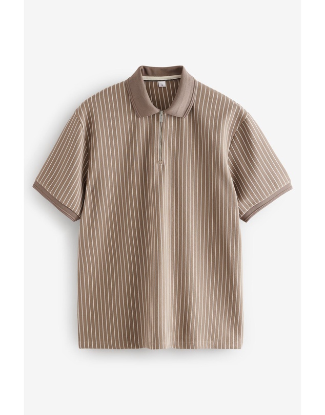 NEXT - Vertical Stripe Quarter Zip Polo Shirt