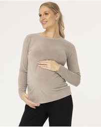 Angel Maternity - Basic Winter Maternity Long Sleeve Tee in Taupe