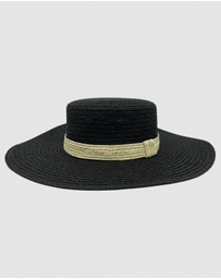 Jacaru - Jacaru 1879 Ladies Flat Wide Brim Black with natural trim