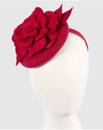 Max Alexander - Felt Red Winter Pillbox Fascinator