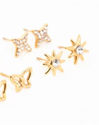 Lovisa - Waterproof Gold Plated Stainless Steel Cubic Zirconia Butterfly Stud Earrings 6-Pack