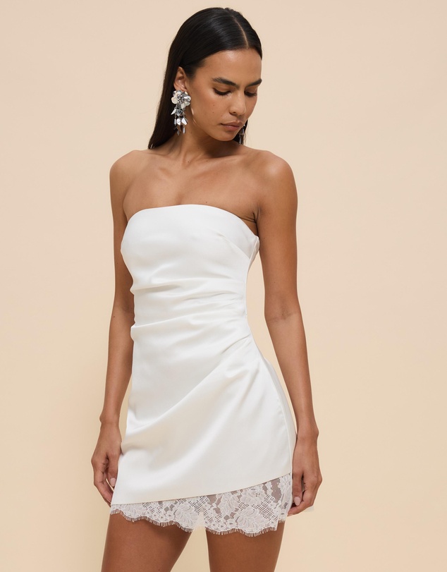 CHANCERY - Nara Strapless Satin And Lace Mini Dress