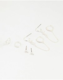 Lovisa - Silver Plated Brass Cubic Zirconia Cross Stud & Chain Earrings 4-Pack