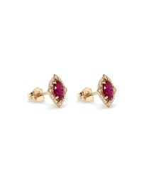 Michael Hill - Oval Cut Created Ruby and Diamond Halo Stud Earrings in 10kt Yellow Gold