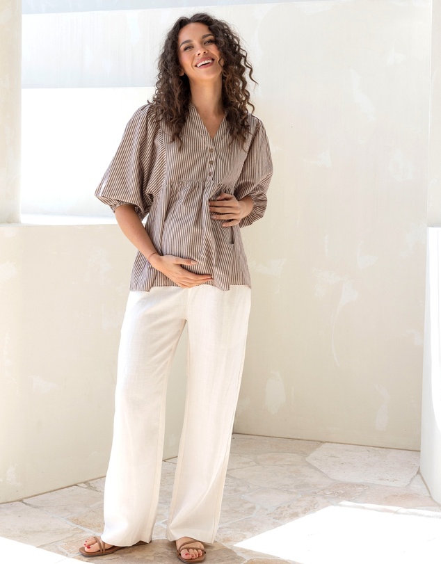 Angel Maternity - Gemma Maternity & Nursing Linen Stripe Shirt