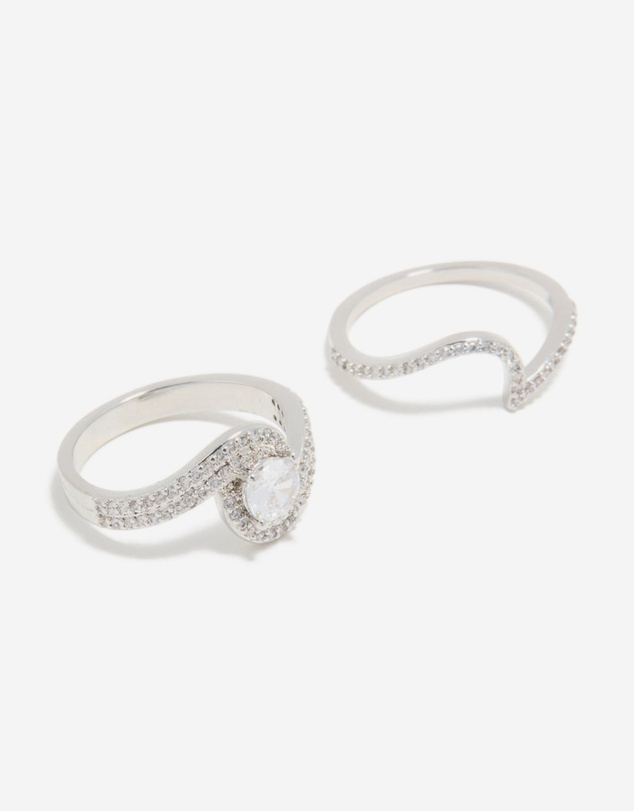 Lovisa - Silver Cubic Zirconia Puzzle Stacking Rings 2-Pack