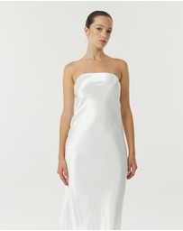 Third Form - Satin Tie Back Strapless Midi Dress