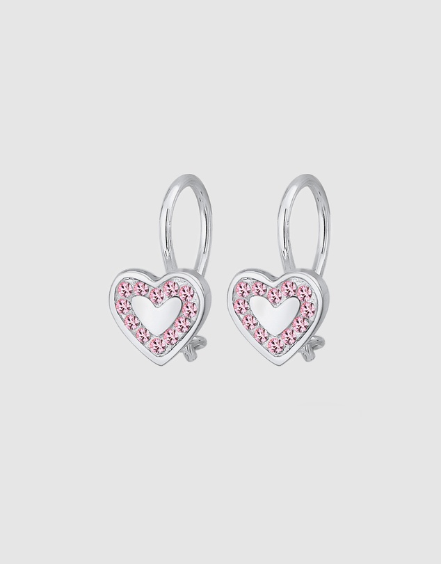 Elli Jewelry - Crystal Heart Kids Stud Earrings in 925 Silver