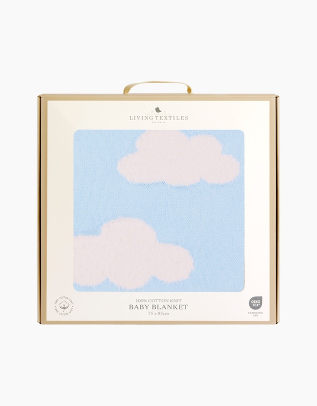 Living Textiles - Pram Knitted Blanket - Cloud Whisper / Blue