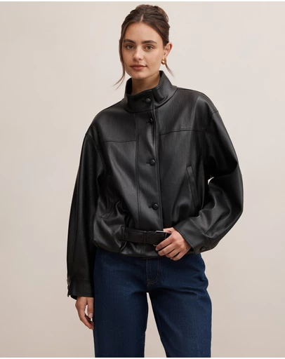 Forever New - Belle Faux Leather Belted Bomber Jacket