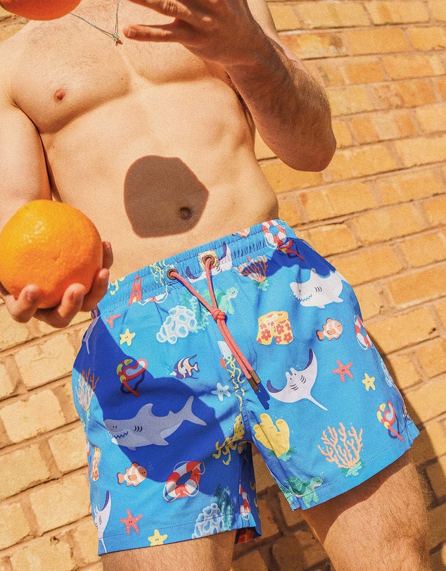 Skwosh - Great Barrier Reef Men's Eco Swim Shorts in Blue